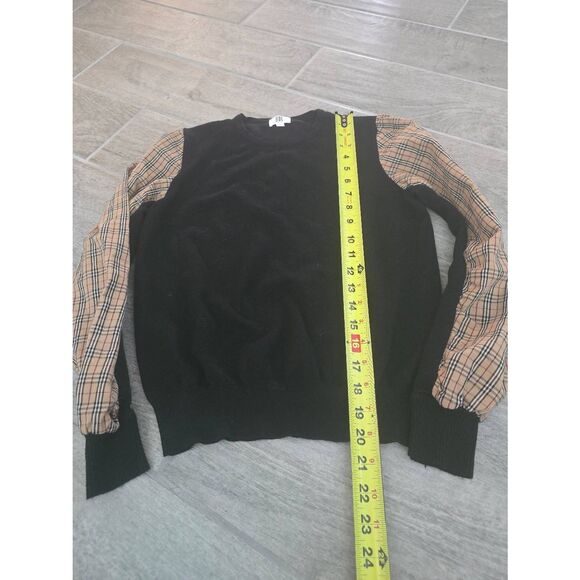 Women's YAL New‎ York Sweater Black with Checkered Plaid Sleeves Size Small - Picture 2 of 6